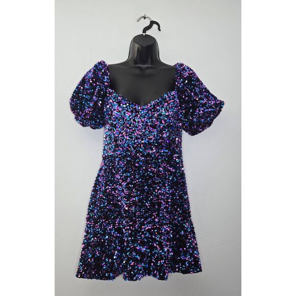 Zara Sequin Mini Dress Size Medium Blue Purple Party - Picture 1 of 4